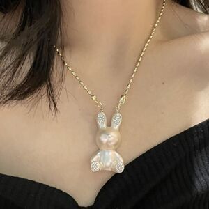 New Rabbit Necklace 19" With Rhinestone Accents